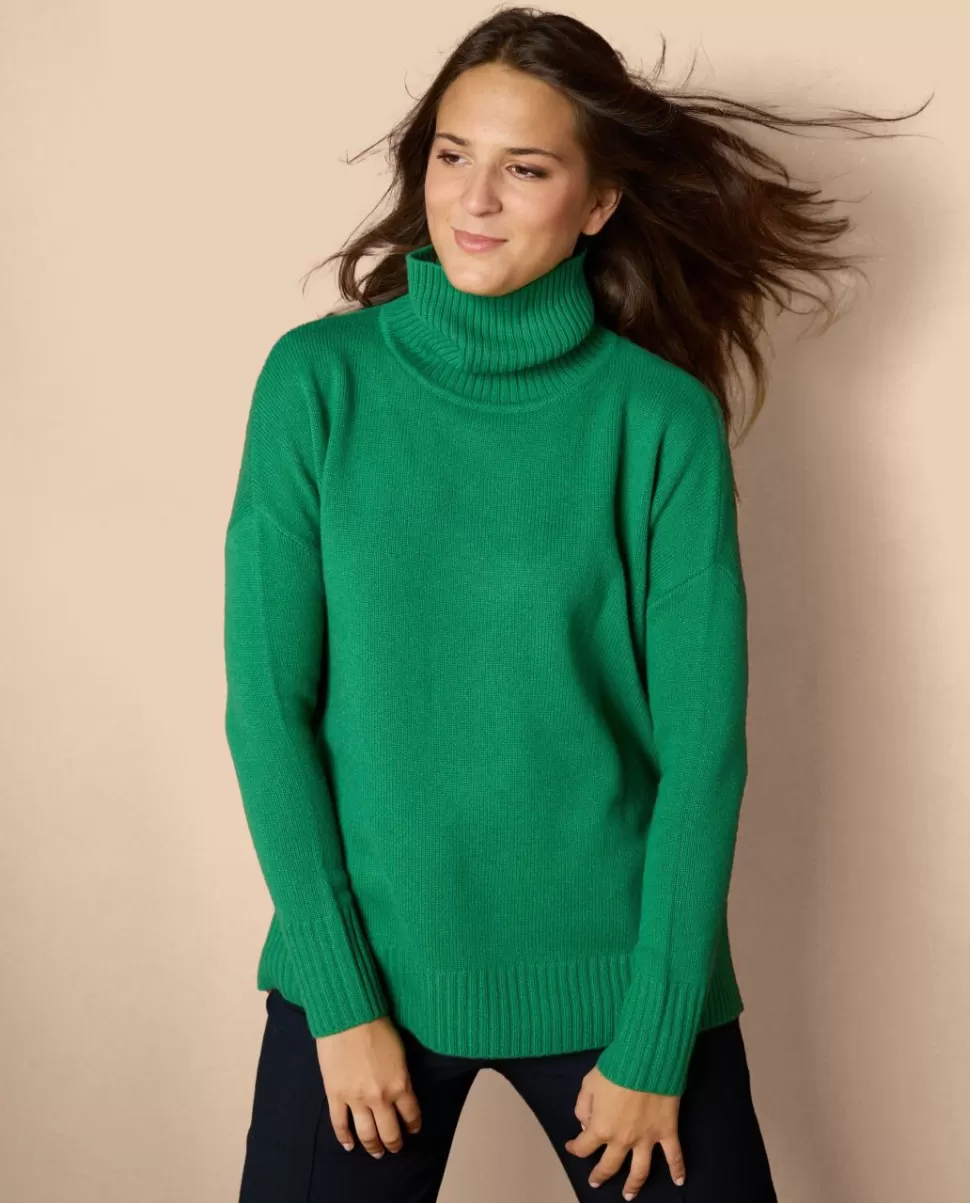 Femme Acanthe Col Roulé & Col Montant | Pulls & Cardigans | Pull col roulé ample vert pré 100% cachemire