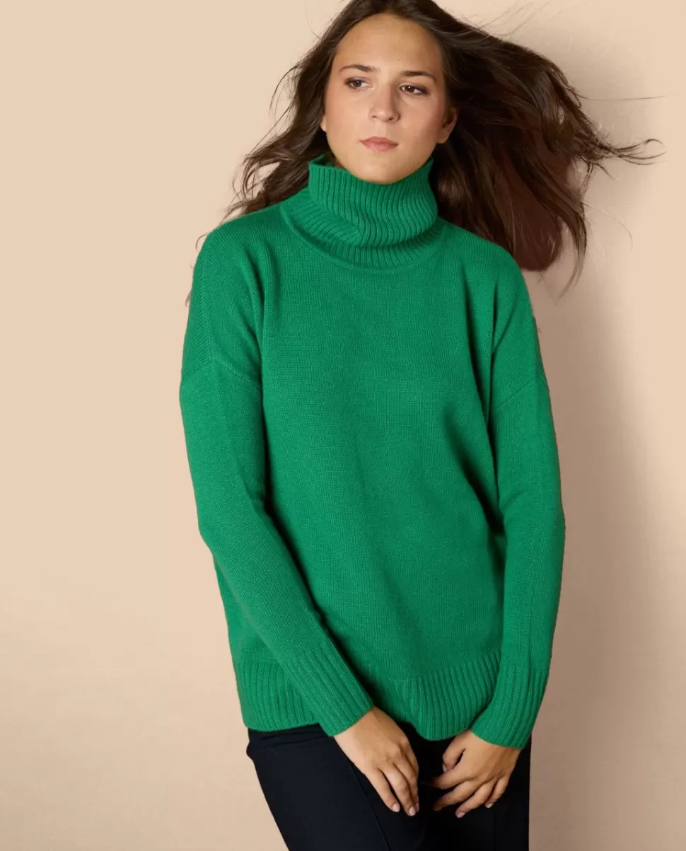 Femme Acanthe Col Roulé & Col Montant | Pulls & Cardigans | Pull col roulé ample vert pré 100% cachemire