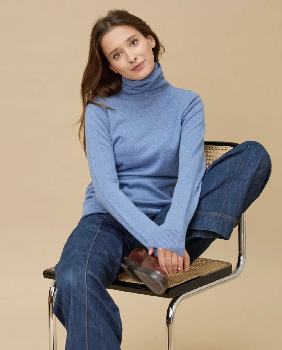 Femme Acanthe Col Roulé & Col Montant | Pulls & Cardigans | Pull col roulé bleu chiné 100% cachemire