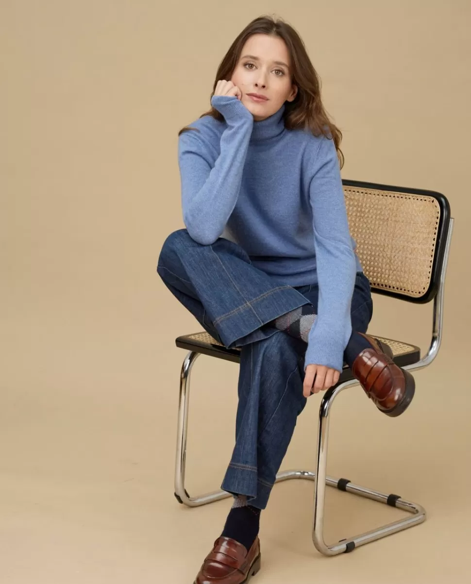 Femme Acanthe Col Roulé & Col Montant | Pulls & Cardigans | Pull col roulé bleu chiné 100% cachemire