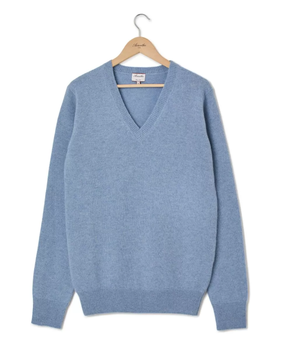 Homme Acanthe Pulls | Pull col V denim clair 100% lambswool