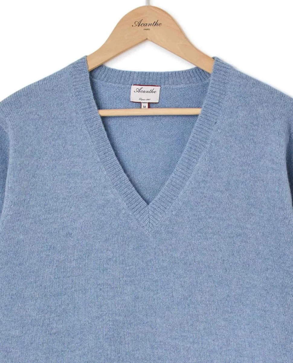 Homme Acanthe Pulls | Pull col V denim clair 100% lambswool