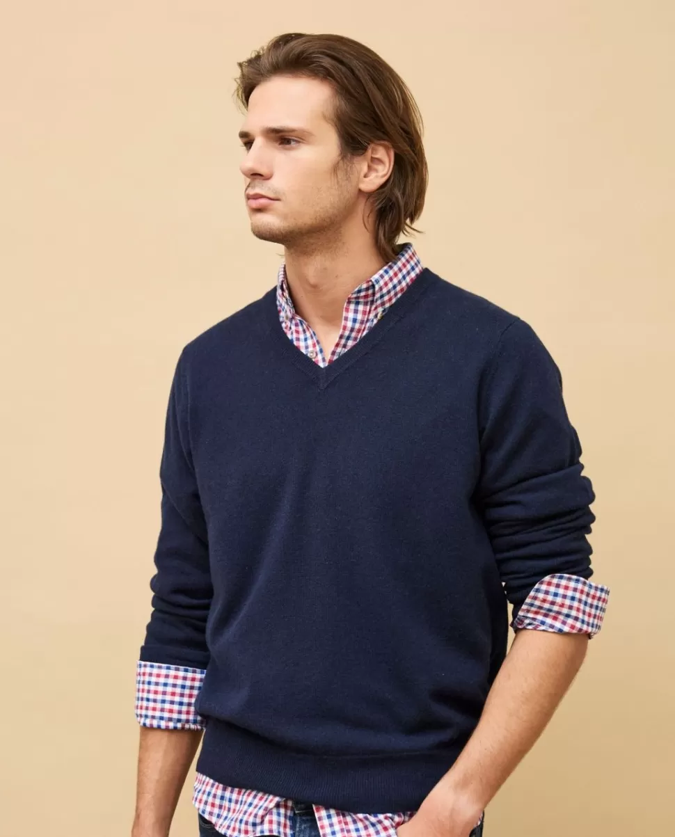 Homme Acanthe Col V | Pulls | Pull col V 100% cachemire