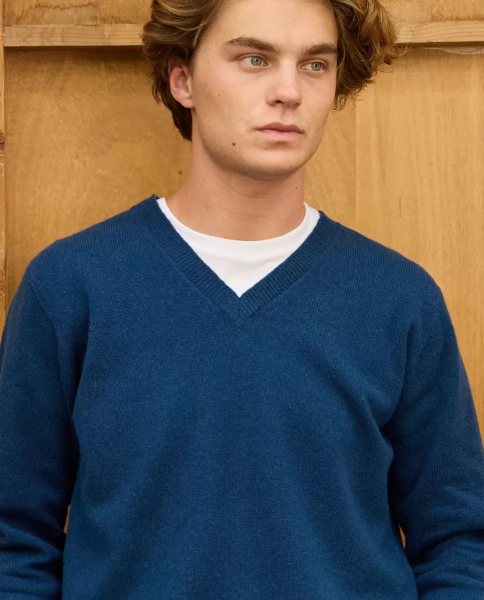 Homme Acanthe Pulls | Pull col V marine clair 100% lambswool