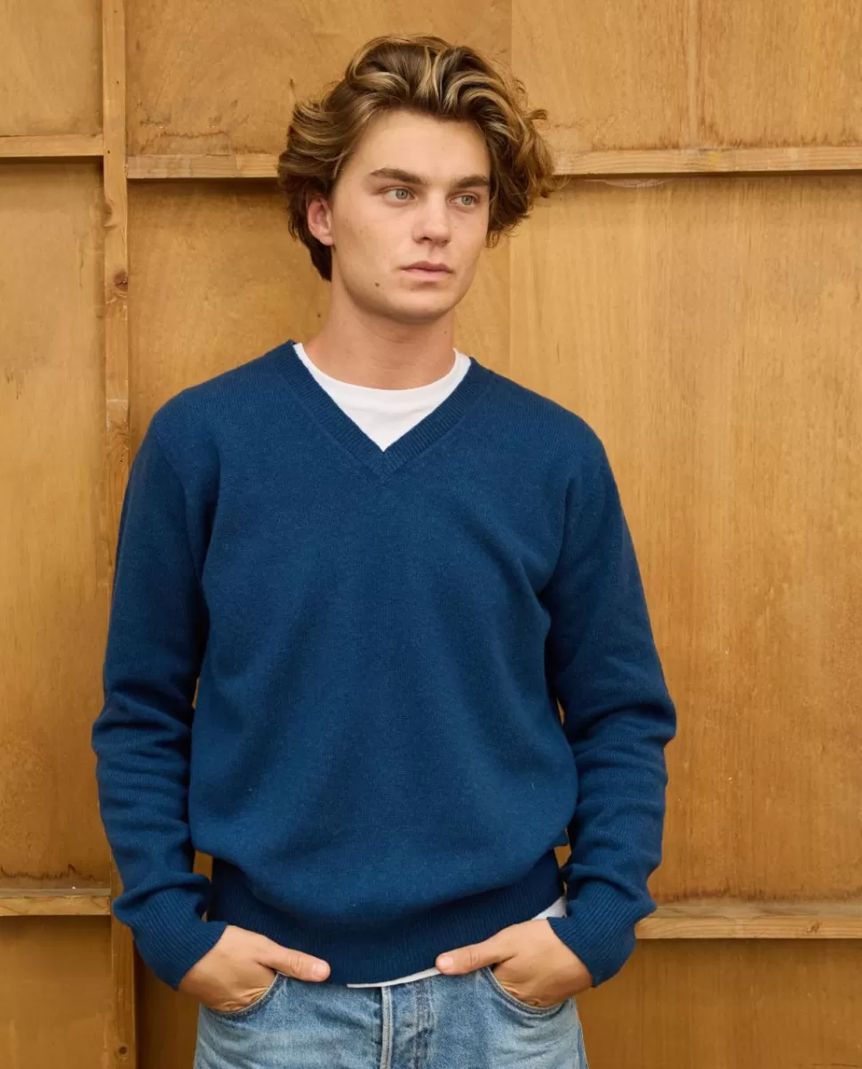 Homme Acanthe Pulls | Pull col V marine clair 100% lambswool