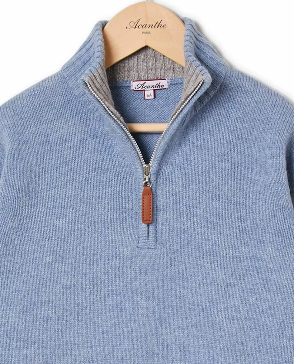 Enfant Acanthe Pulls & Sweats | Pull col zippé denim clair 100% lambswool