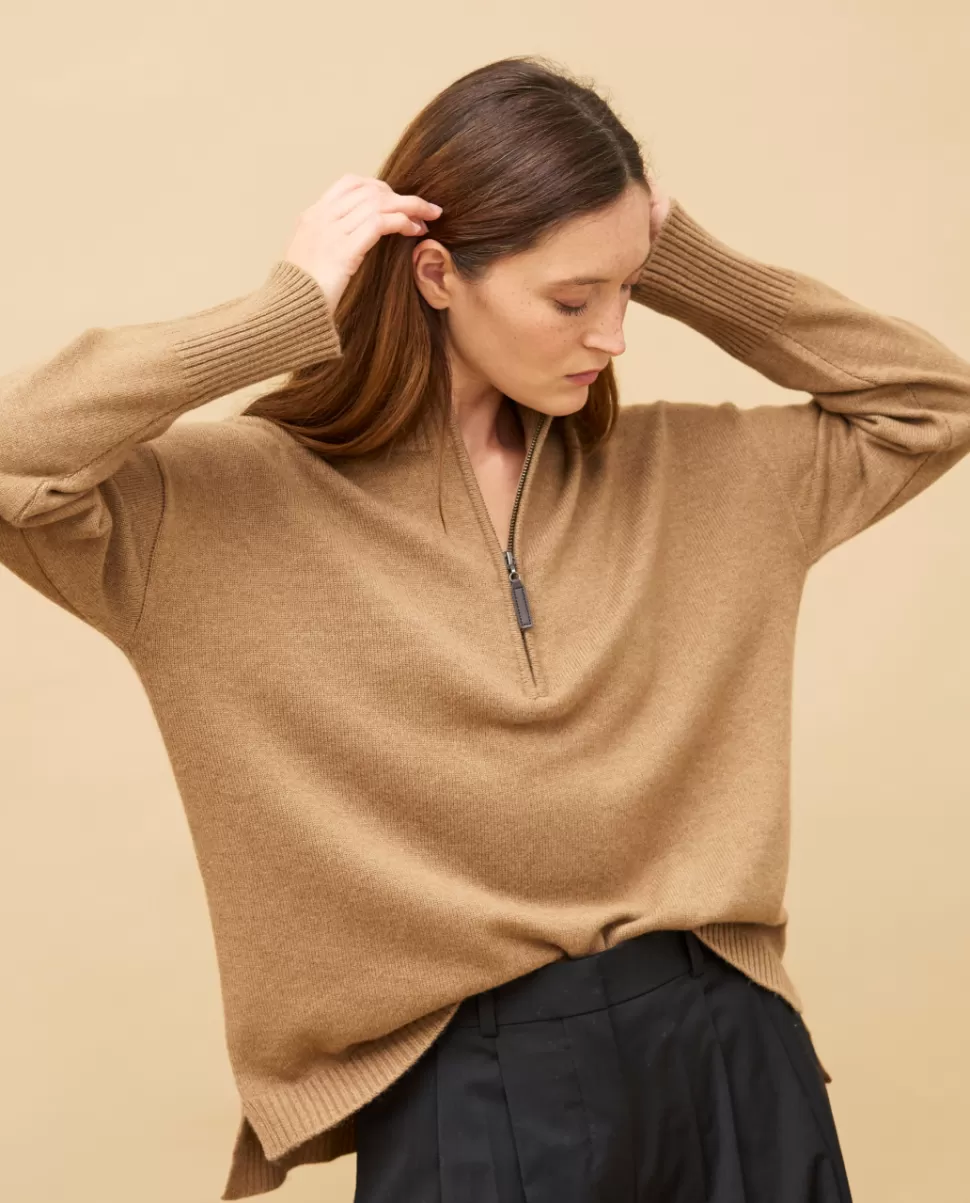 Femme Acanthe Col Roulé & Col Montant | Pulls & Cardigans | Pull col zippé loose 100% cachemire