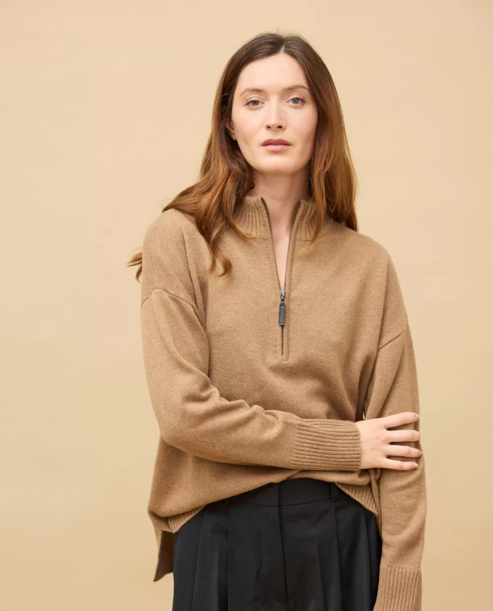 Femme Acanthe Col Roulé & Col Montant | Pulls & Cardigans | Pull col zippé loose 100% cachemire