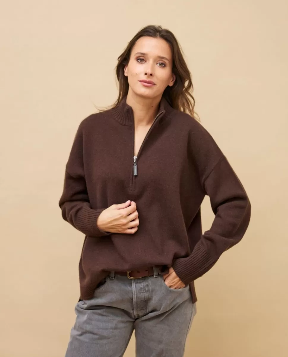 Femme Acanthe Col Roulé & Col Montant | Pulls & Cardigans | Pull col zippé loose 100% cachemire