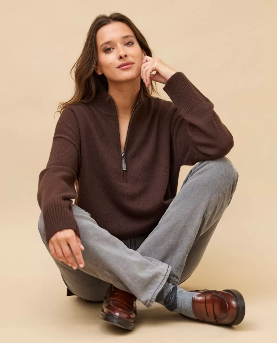 Femme Acanthe Col Roulé & Col Montant | Pulls & Cardigans | Pull col zippé loose 100% cachemire