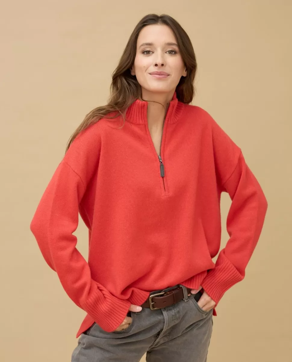 Femme Acanthe Col Rond | Pulls & Cardigans | Pull col zippé loose 100% cachemire