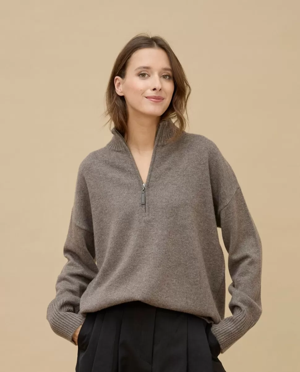 Femme Acanthe Col Roulé & Col Montant | Pulls & Cardigans | Pull col zippé loose 100% cachemire