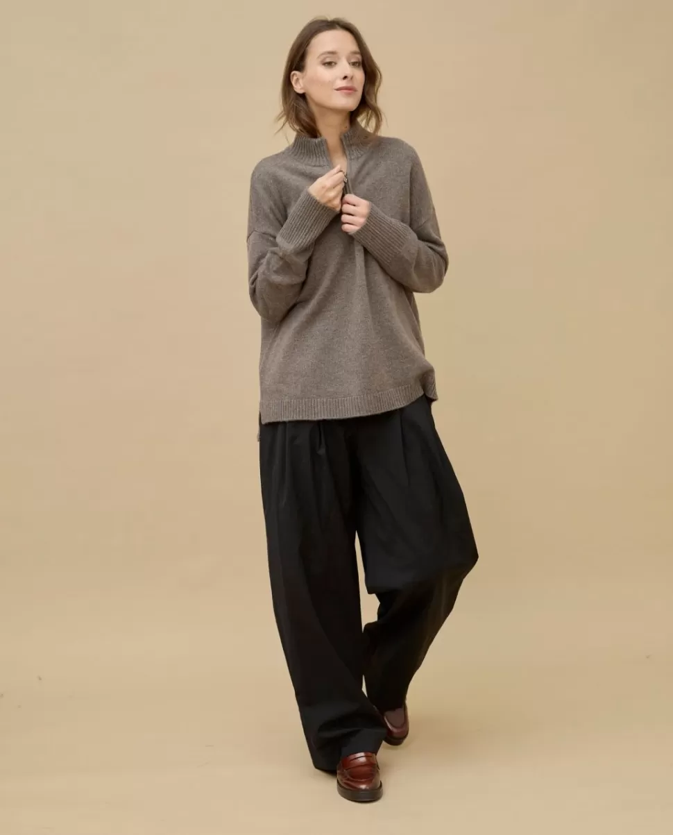 Femme Acanthe Col Roulé & Col Montant | Pulls & Cardigans | Pull col zippé loose 100% cachemire