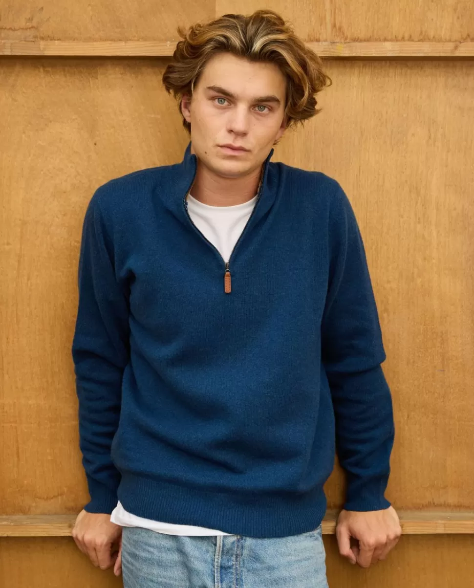 Homme Acanthe Pulls | Pull col zippé marine clair 100% lambswool