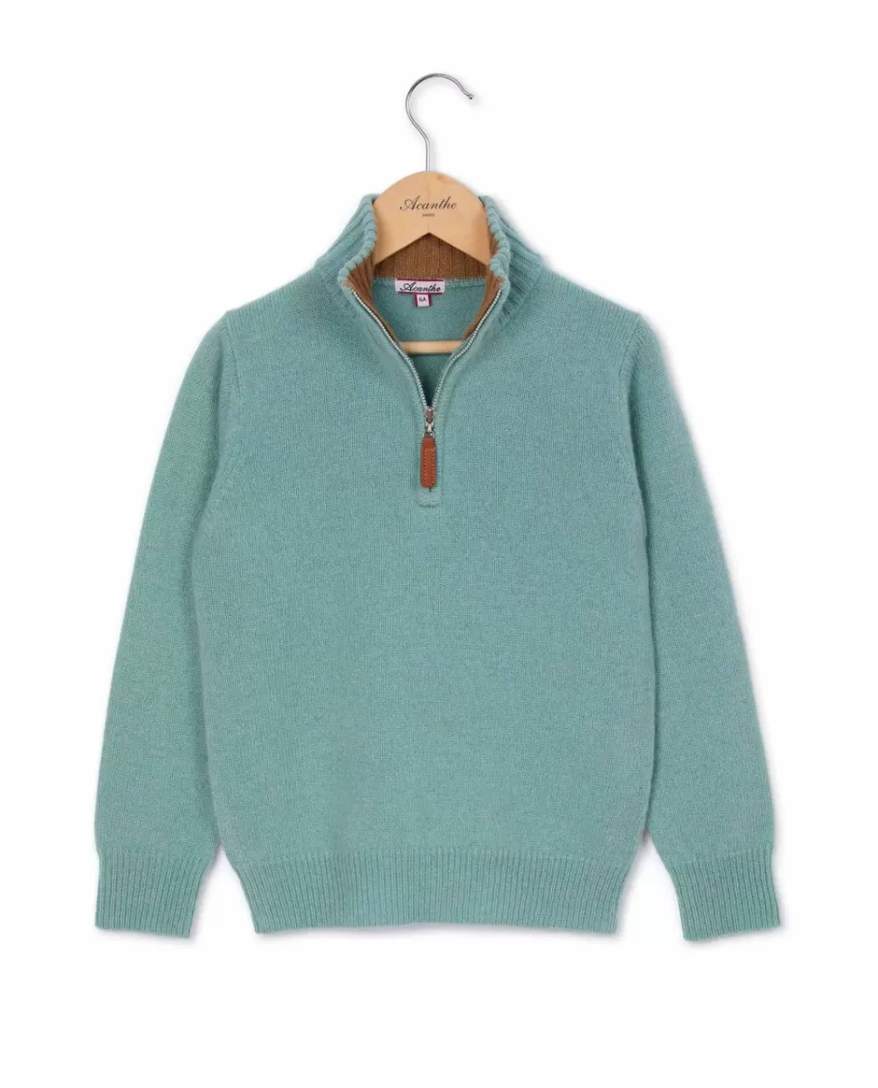 Enfant Acanthe Pulls & Sweats | Pull col zippé vert d'eau 100% lambswool