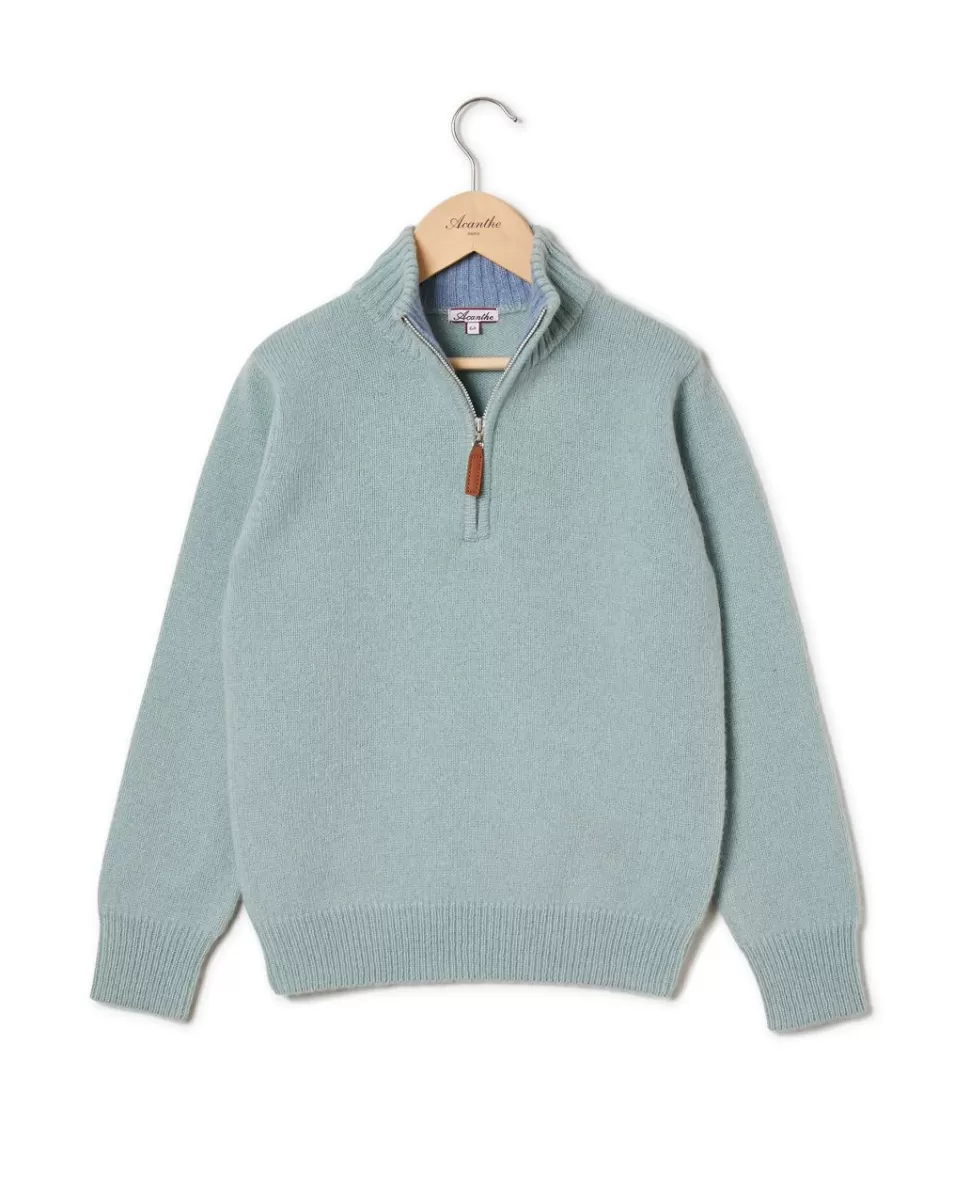 Enfant Acanthe Pulls & Sweats | Pull col zippé vert d'eau 100% lambswool