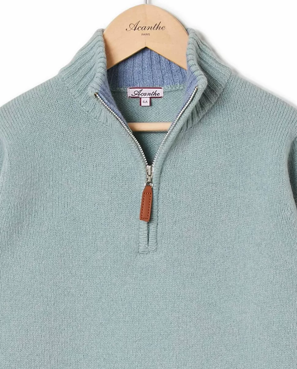 Enfant Acanthe Pulls & Sweats | Pull col zippé vert d'eau 100% lambswool