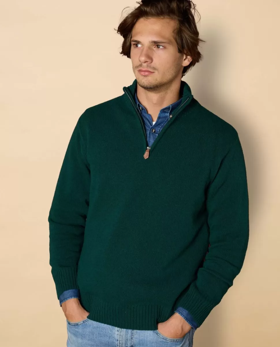 Homme Acanthe Pulls | Pull col zippé vert foncé mérinos-cachemire