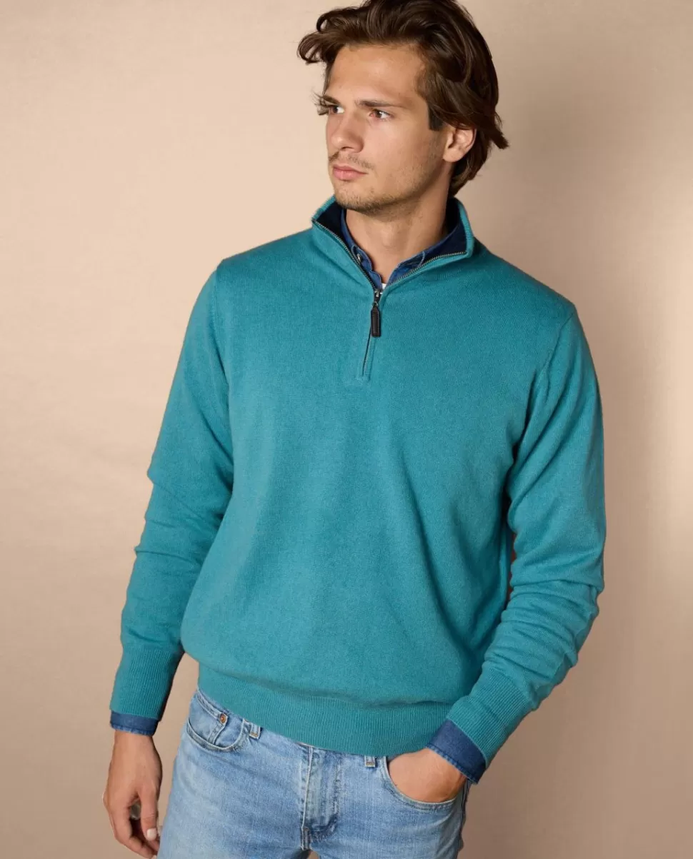 Homme Acanthe Pull Zippé | Pulls | Pull col zippé vert grisé 100% cachemire
