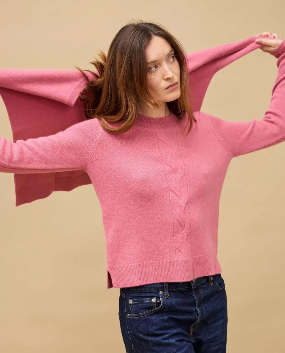 Femme Acanthe Col Rond | Pulls & Cardigans | Pull court torsade vieux rose 100% cachemire