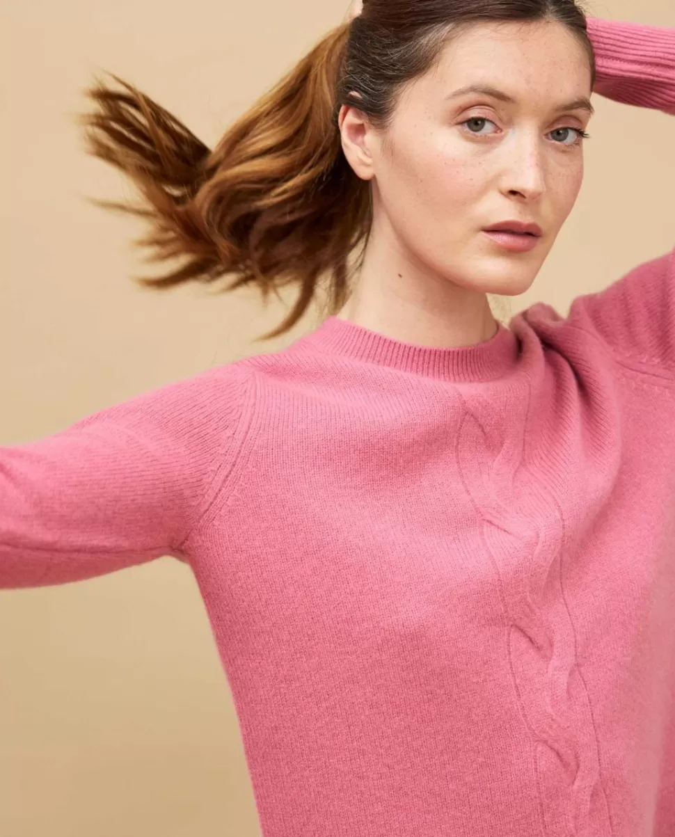 Femme Acanthe Col Rond | Pulls & Cardigans | Pull court torsade vieux rose 100% cachemire