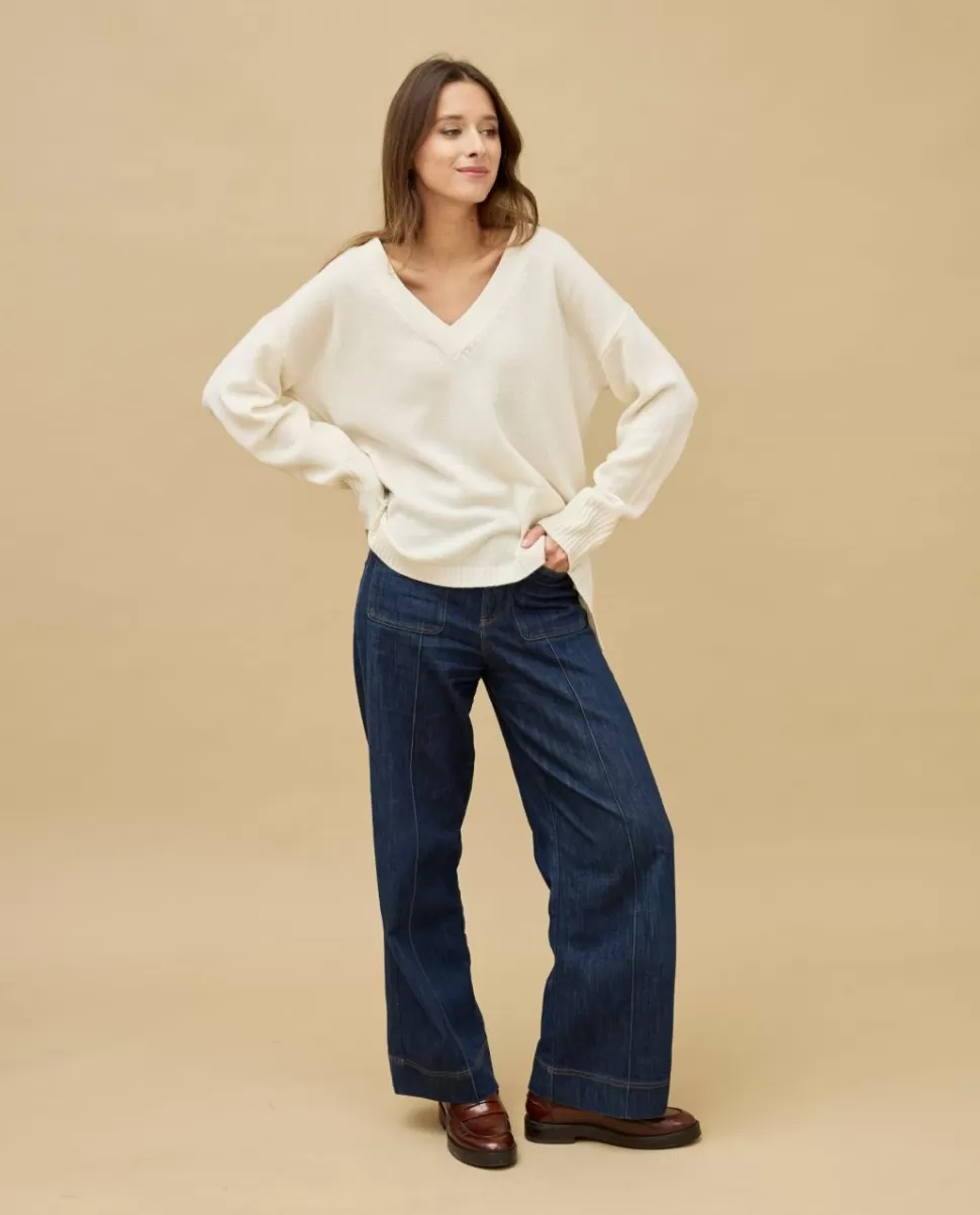 Femme Acanthe Col V | Pulls & Cardigans | Pull loose V croisé écru100% cachemire
