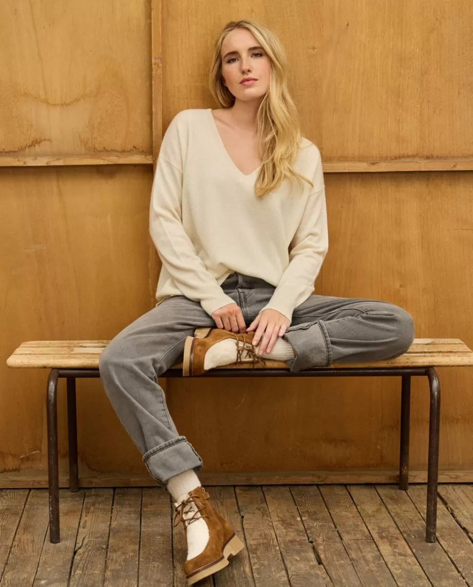 Femme Acanthe Col V | Pulls & Cardigans | Pull V loose écru 100% cachemire