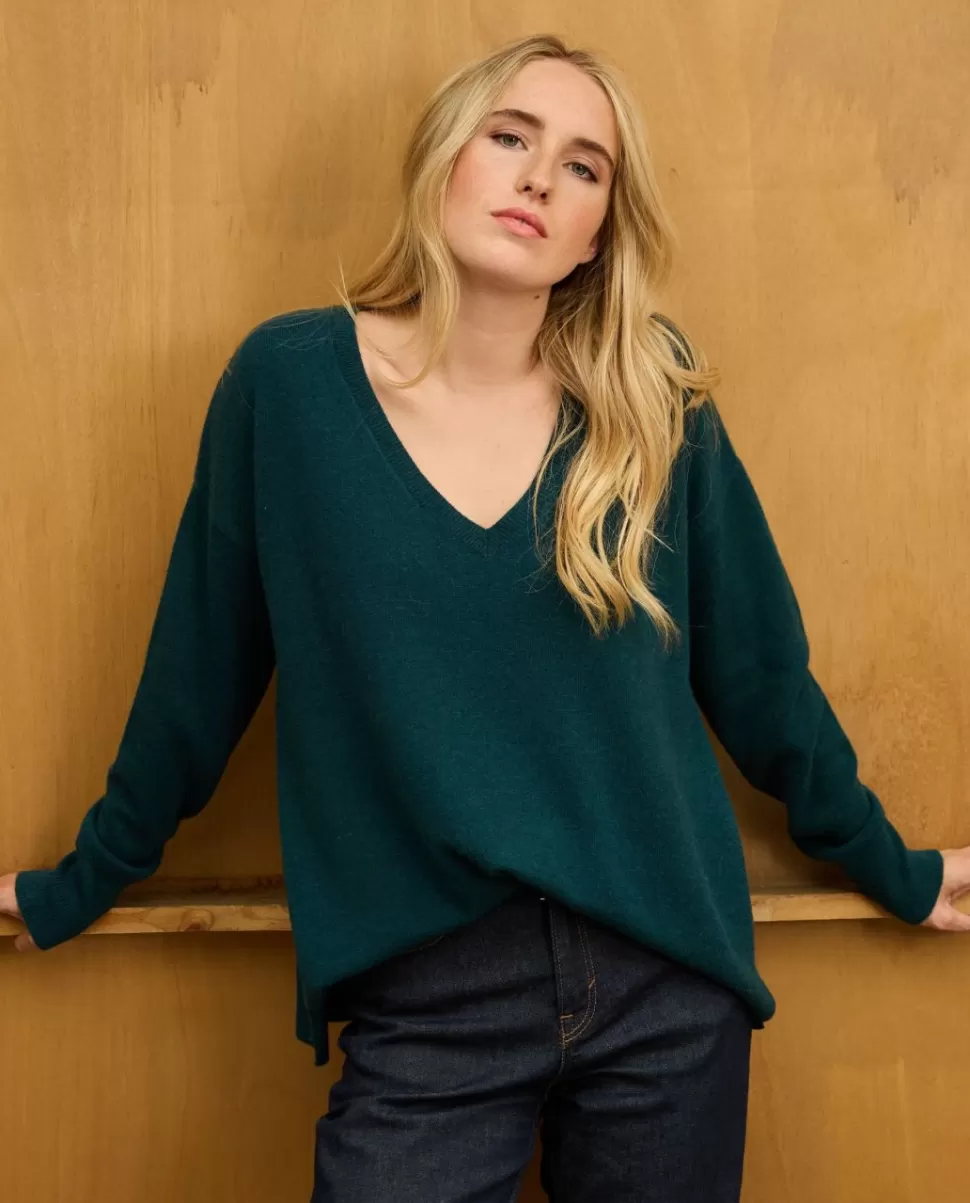 Femme Acanthe Col V | Pulls & Cardigans | Pull V loose vert foncé 100% cachemire