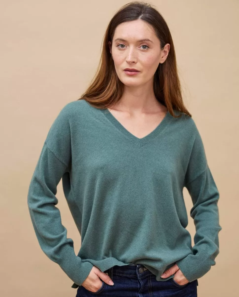 Femme Acanthe Col V | Pulls & Cardigans | Pull V loose vert mousse 100% cachemire