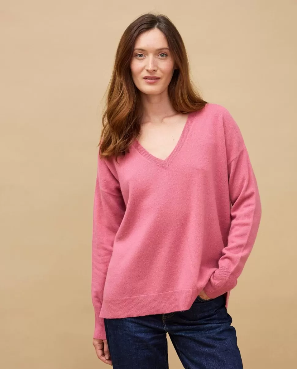 Femme Acanthe Col V | Pulls & Cardigans | Pull V loose vieux rose 100% cachemire