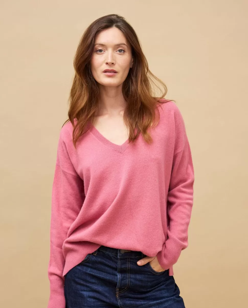 Femme Acanthe Col V | Pulls & Cardigans | Pull V loose vieux rose 100% cachemire
