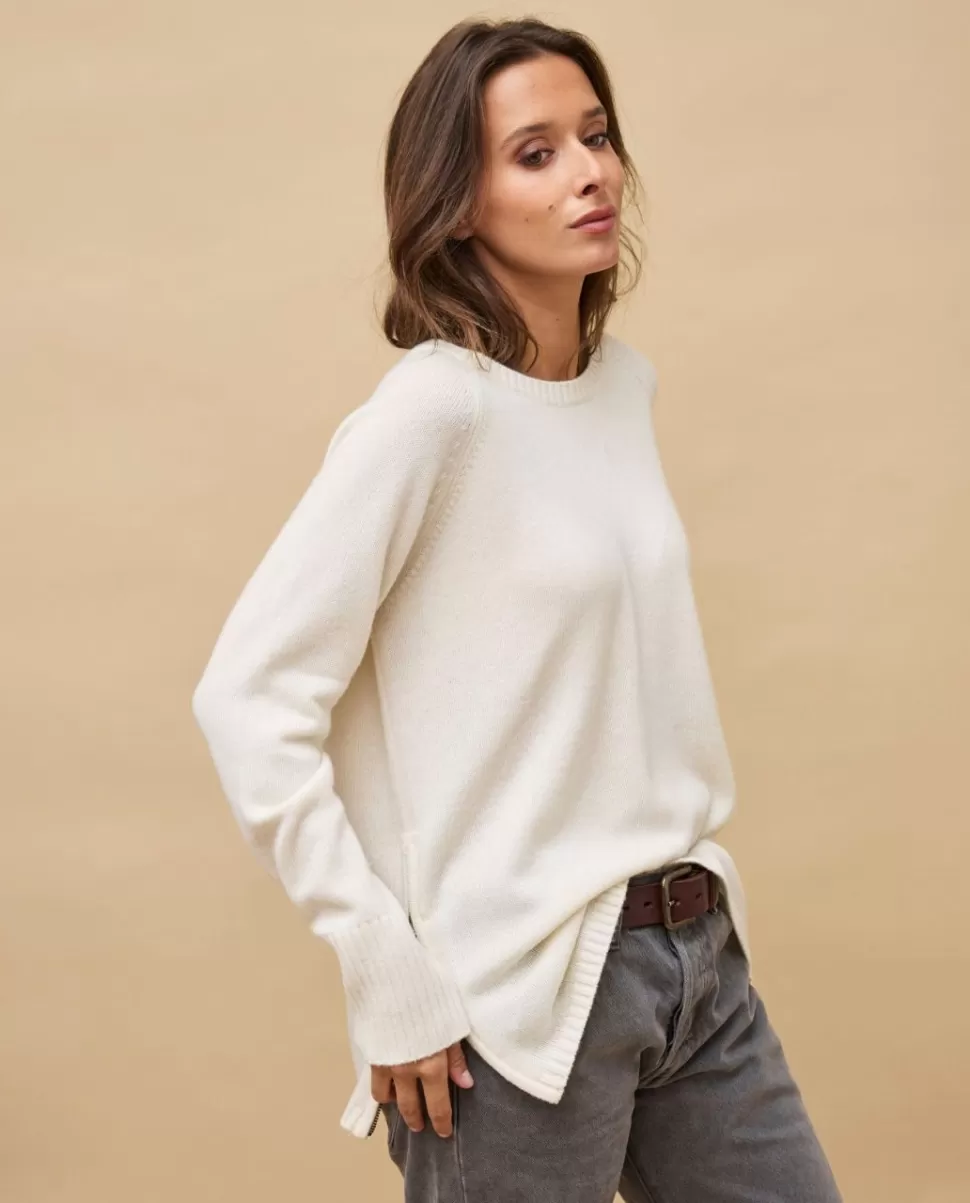 Femme Acanthe Col Rond | Pulls & Cardigans | Pull zips côtés écru 100% cachemire