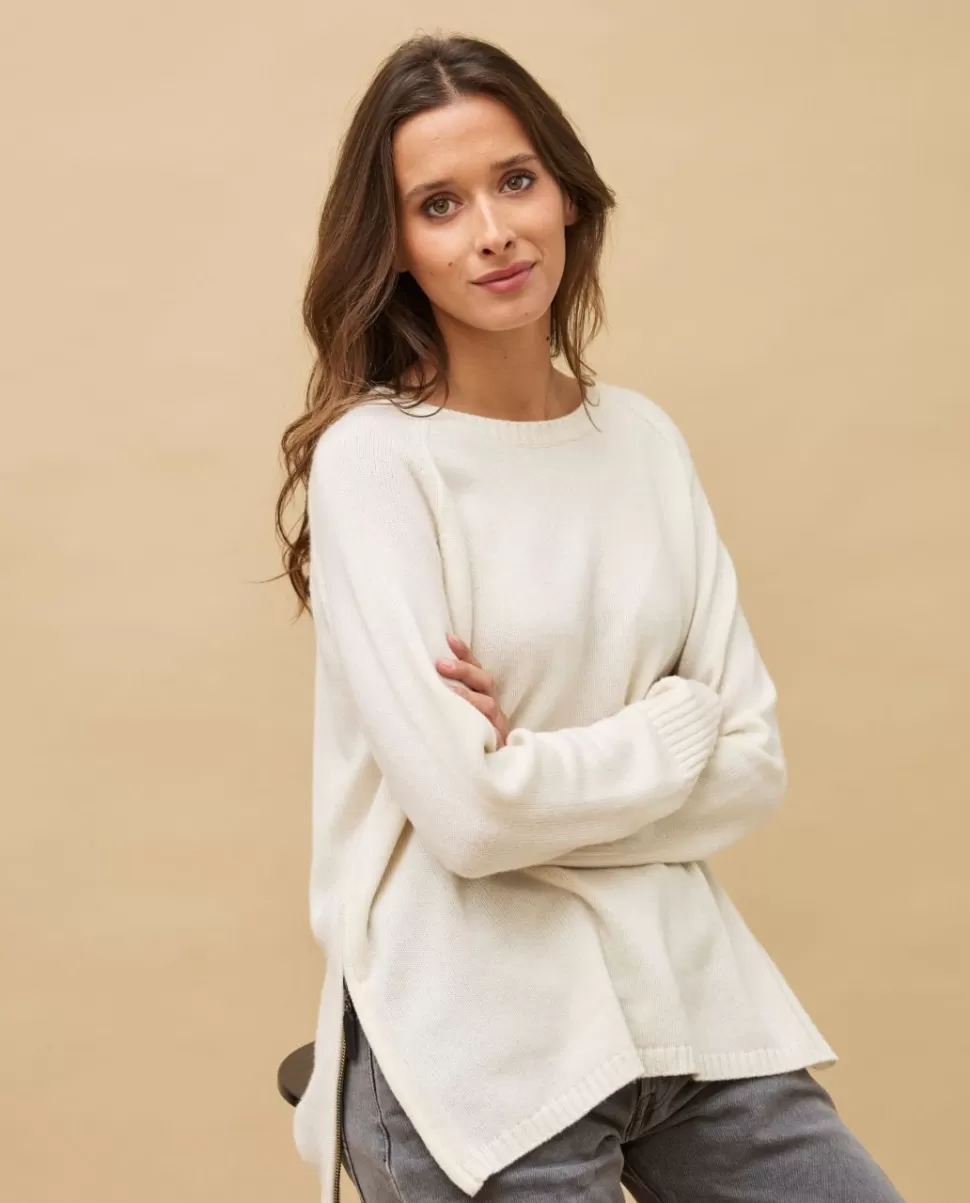 Femme Acanthe Col Rond | Pulls & Cardigans | Pull zips côtés écru 100% cachemire