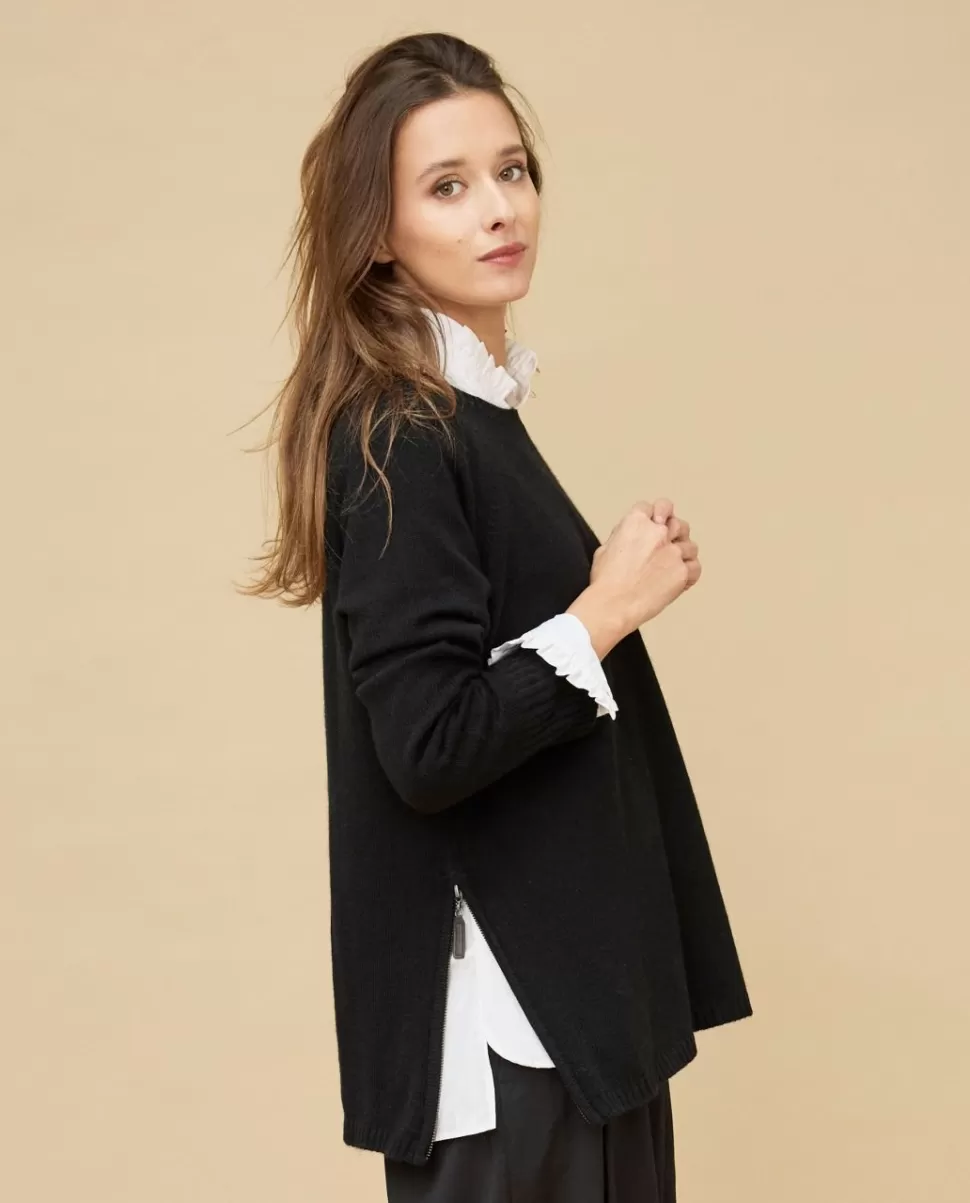Femme Acanthe Col Rond | Pulls & Cardigans | Pull zips côtés 100% cachemire