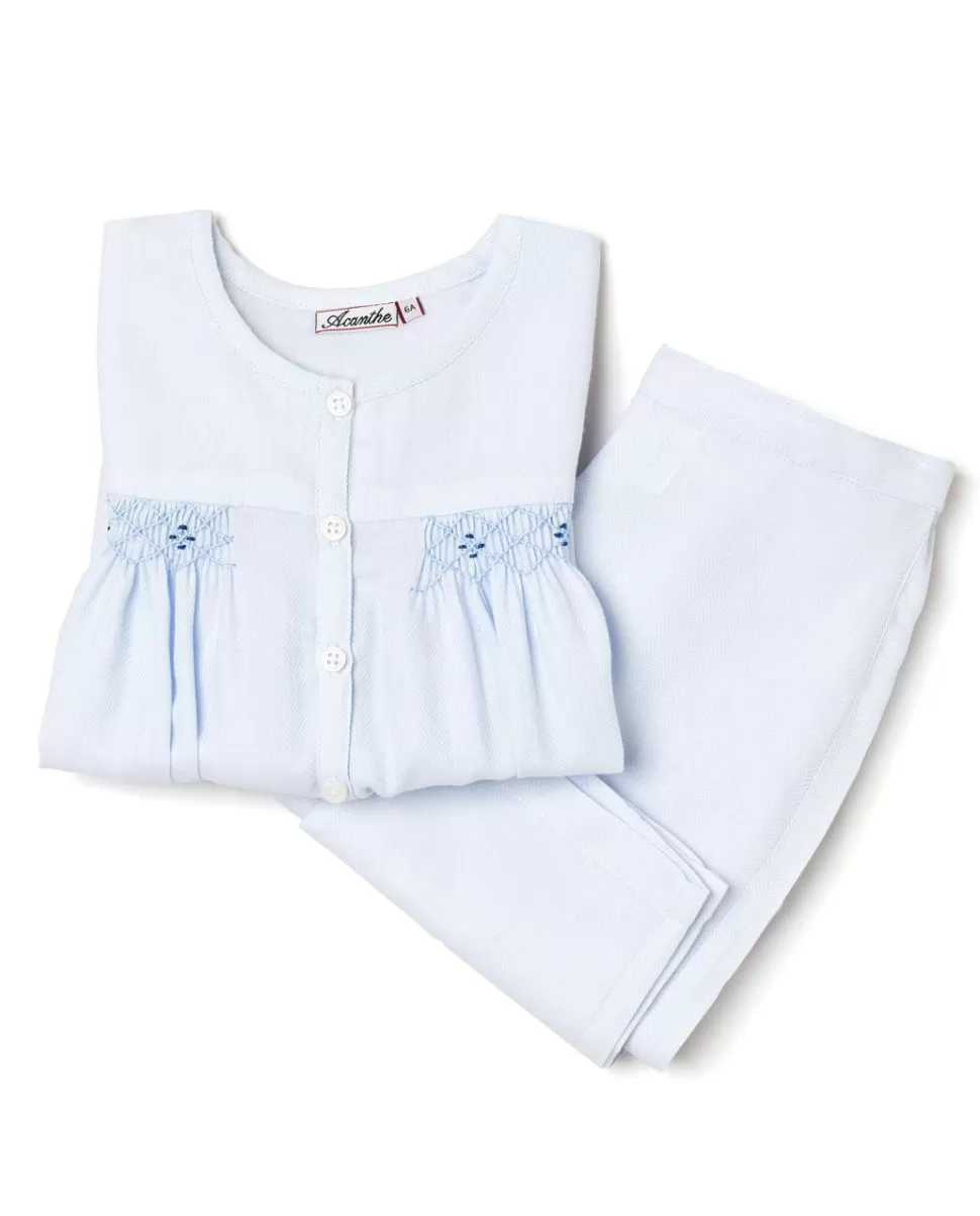 Enfant Acanthe Pyjamas | Pyjama smocké chevron ciel
