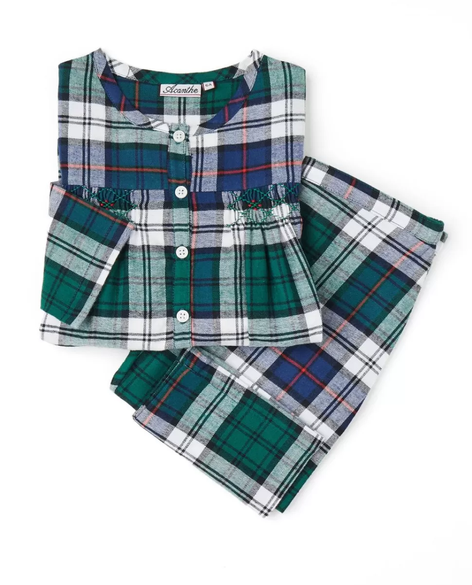 Enfant Acanthe Pyjamas | Pyjama smocké écossais marine/vert