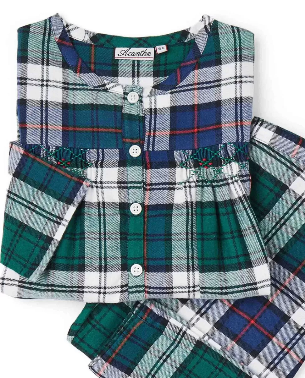 Enfant Acanthe Pyjamas | Pyjama smocké écossais marine/vert