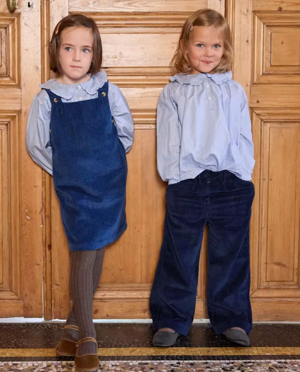 Enfant Acanthe Robes | Robe bretelles velours bleu foncé